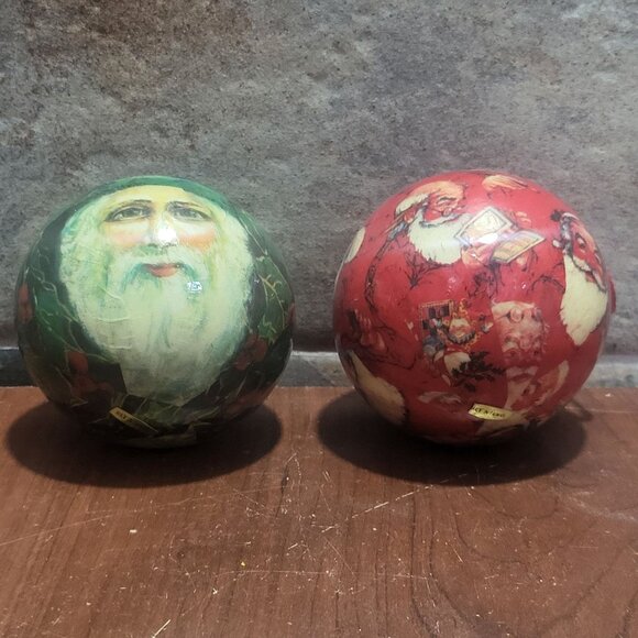 Vintage Santa Claus Paper Mache Christmas Ornaments Set of 2 - Picture 2 of 7